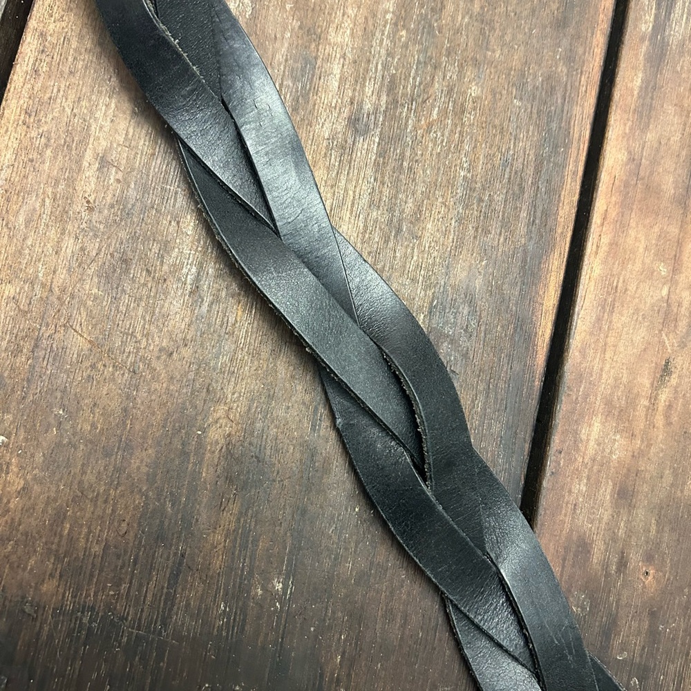 Gap 1969 Braided Black Leather Belt Brass Buckle Small